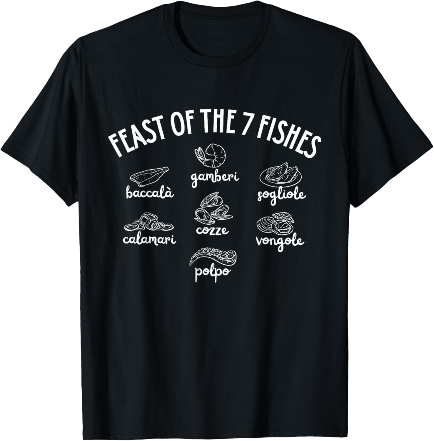 Feast of The 7 Fishes Christmas Italian Pride Xmas Outfit T-Shirt - T-Shirt | Black