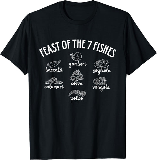 Feast of The 7 Fishes Christmas Italian Pride Xmas Outfit T-Shirt - T-Shirt | Black
