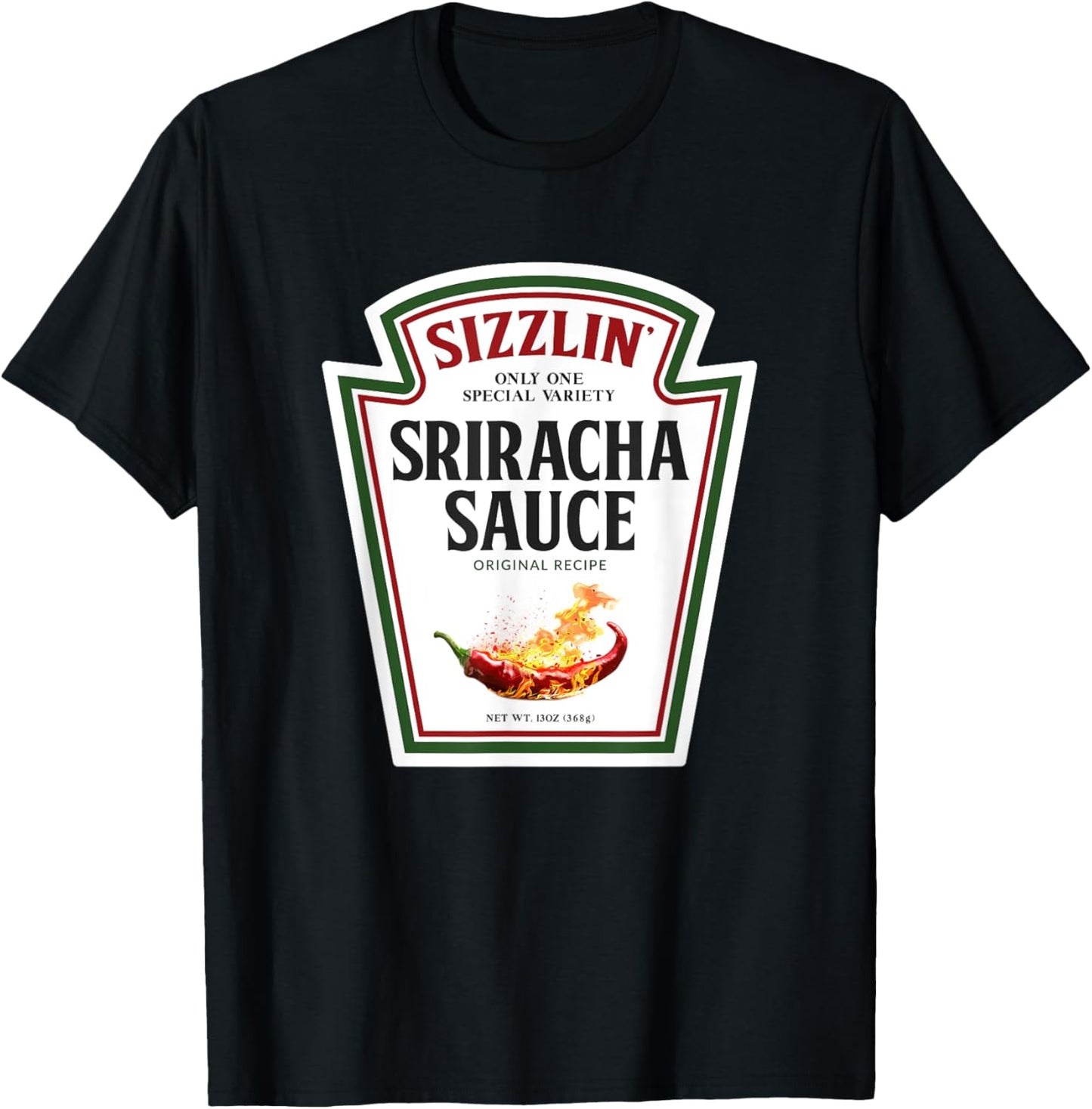 Sizzling Sriracha Sauce Funny Bottle Label Condiment design T-Shirt - T-Shirt | Black