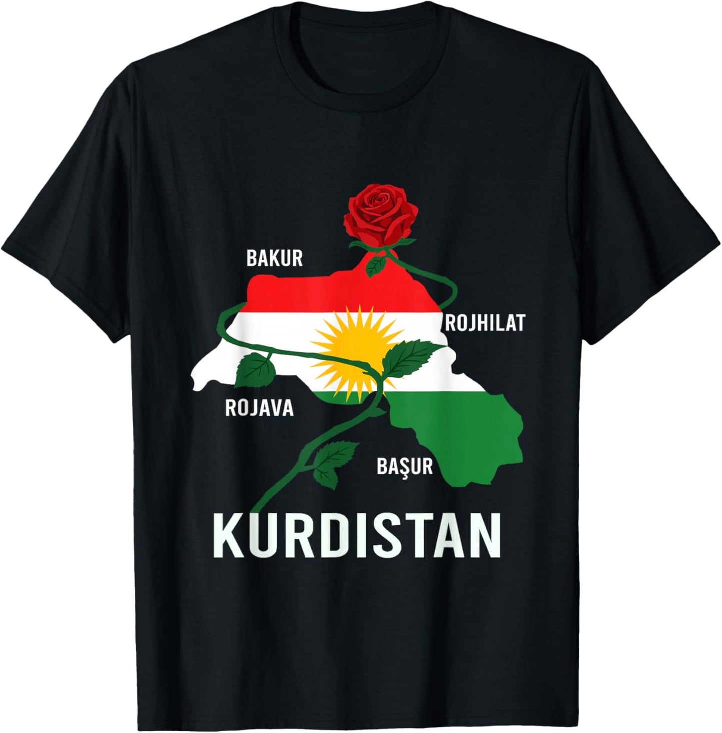 Kurdistan Flag Nowruz, Bakur Rojava Bashur, I Love Kurdistan T-Shirt - T-Shirt | Black