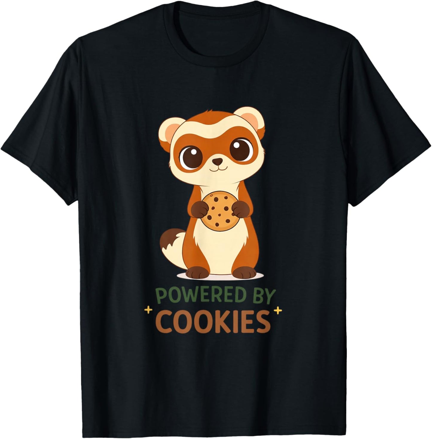 Cute Ferret Holding Cookie for Cookie Lovers T-Shirt - T-Shirt | Black