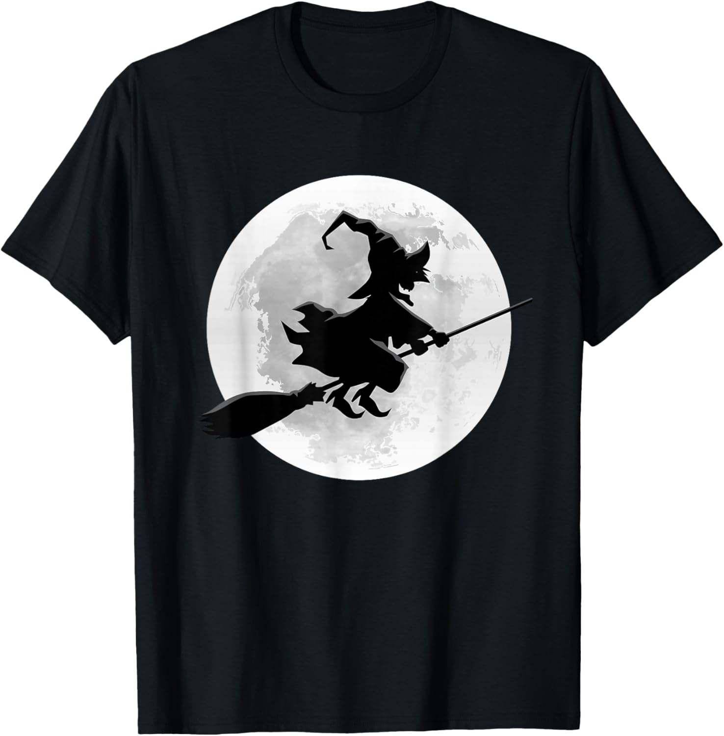 Hexe auf Besen mit Vollmond-lustigem Design für Halloween T-Shirt - T-Shirt | Black