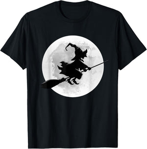 Hexe auf Besen mit Vollmond-lustigem Design für Halloween T-Shirt - T-Shirt | Black