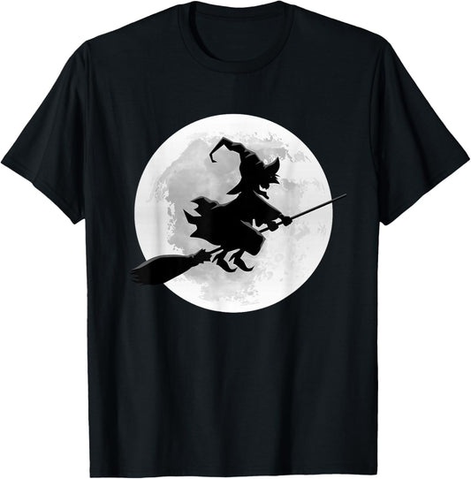Hexe auf Besen mit Vollmond-lustigem Design für Halloween T-Shirt - T-Shirt | Black