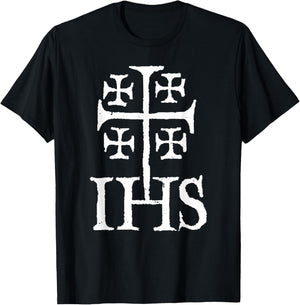 Jerusalem Cross IHS Catholic Funny Knights Templar Christian T-Shirt - T-Shirt | Black