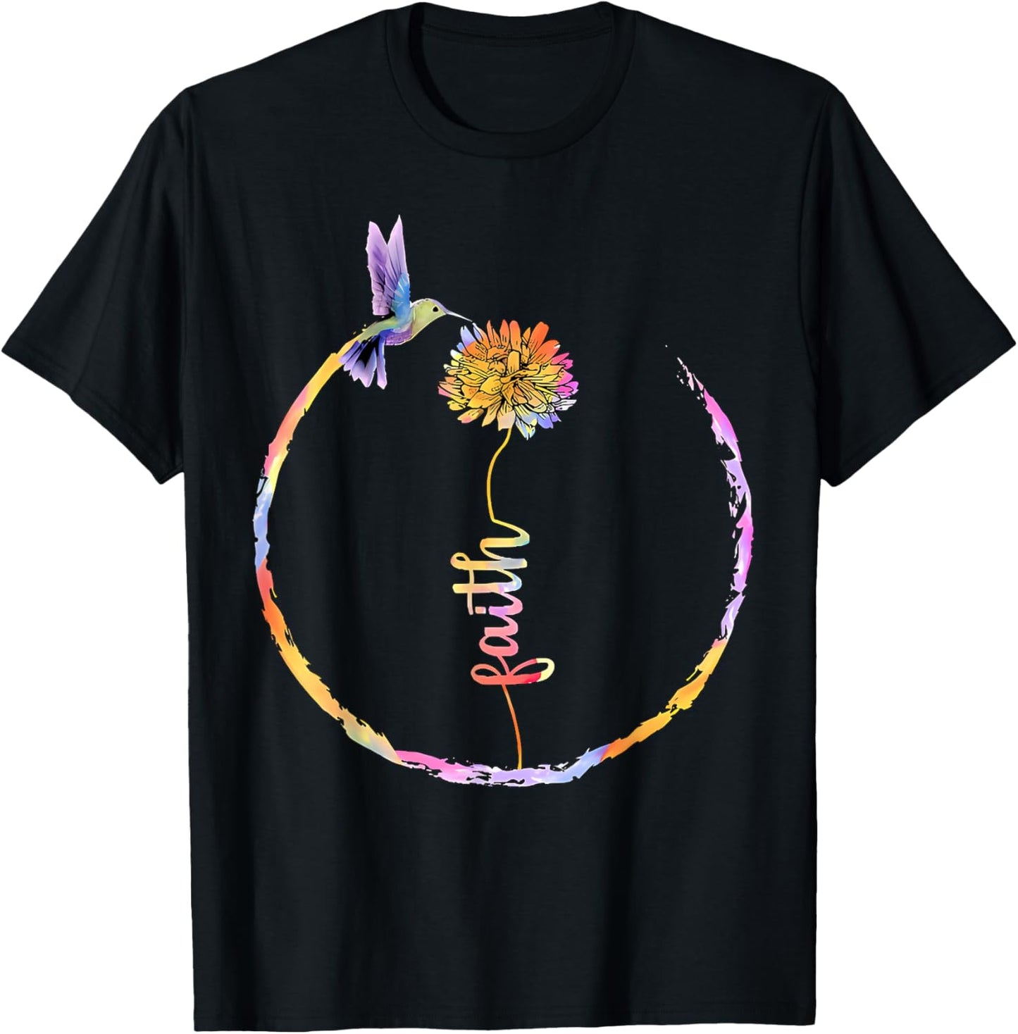 Watercolor Faith Bird Flower Hummingbird Christian Religious T-Shirt - T-Shirt | Black