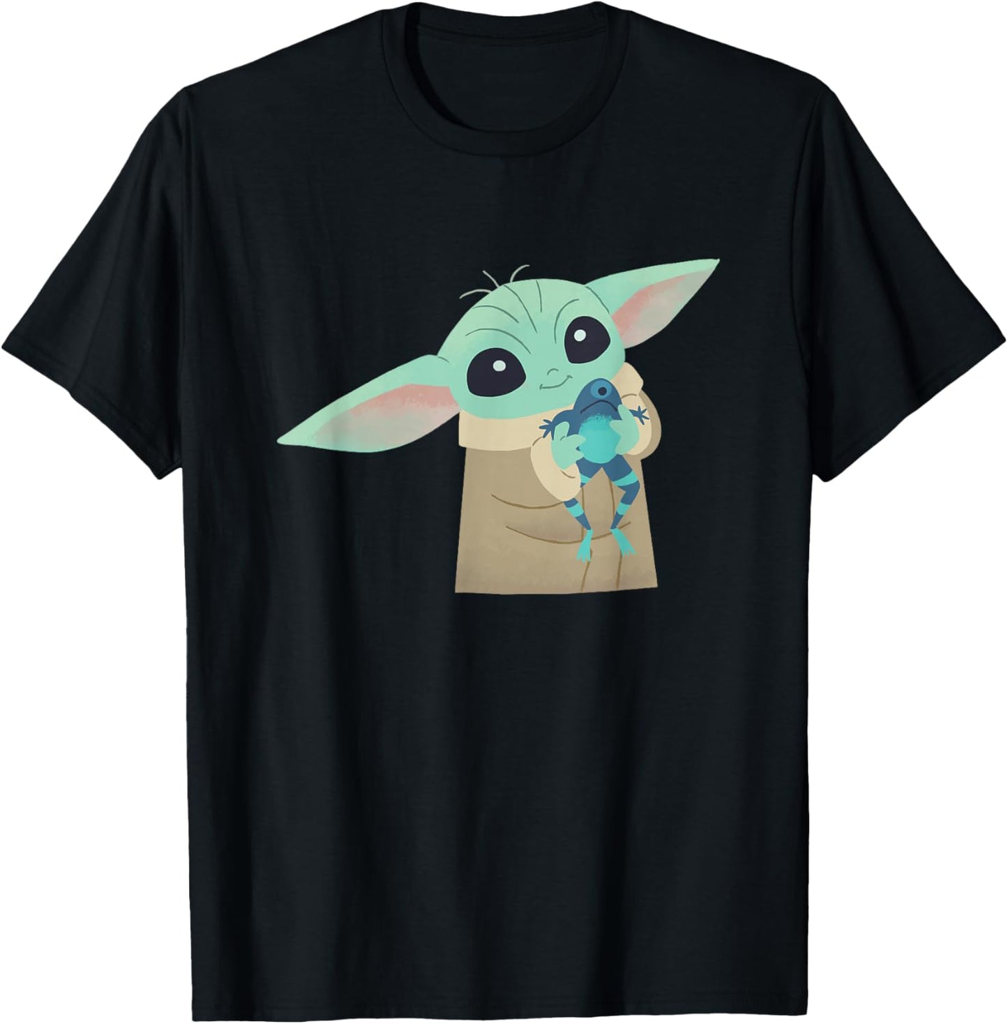 Star Wars The Mandalorian Grogu With Frog Cartoon T-Shirt - T-Shirt | Black