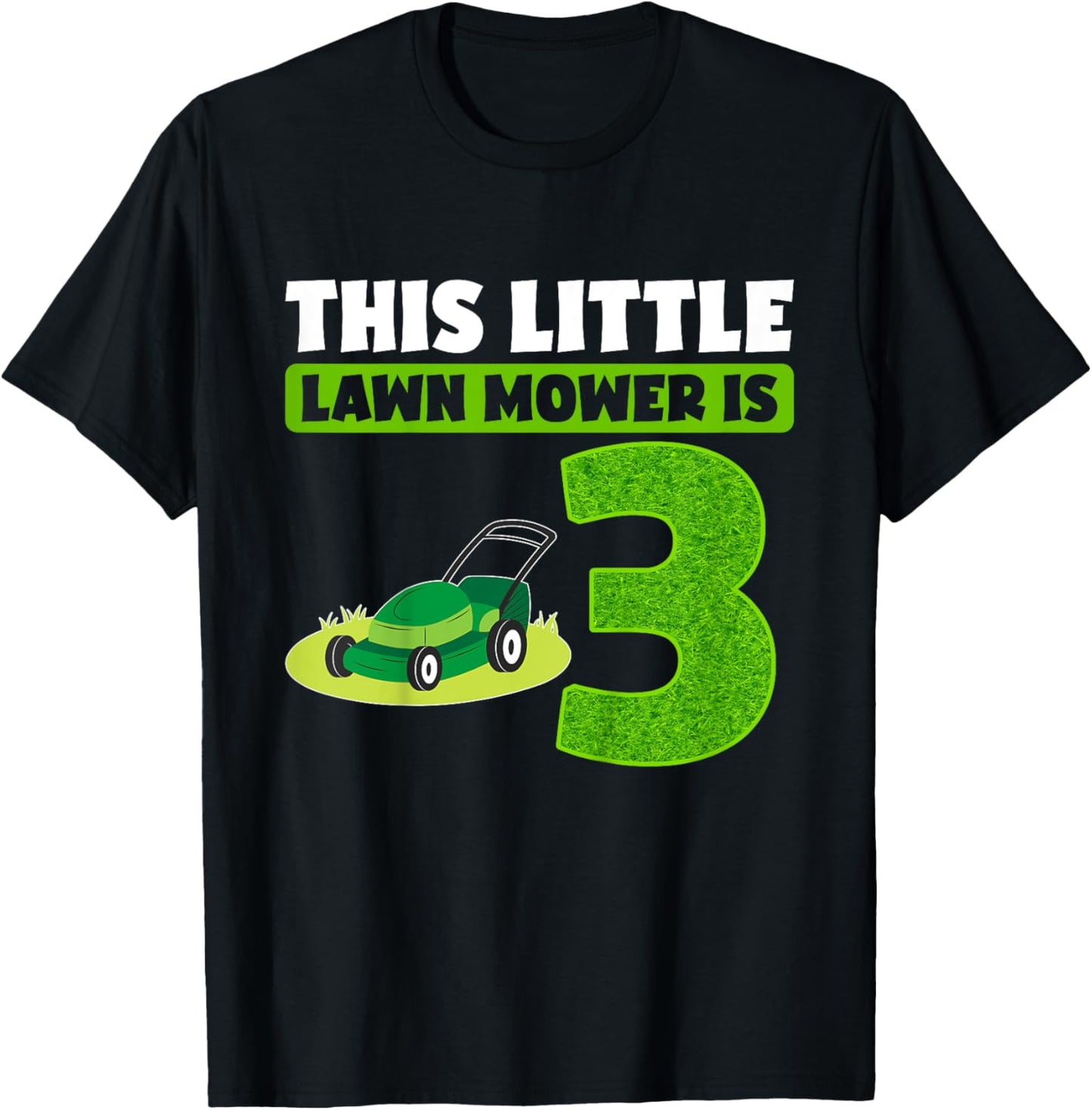 Kids 3rd Lawn Mower Birthday Party Three Year Old Boy Lawn Mowing T-Shirt - T-Shirt | Black