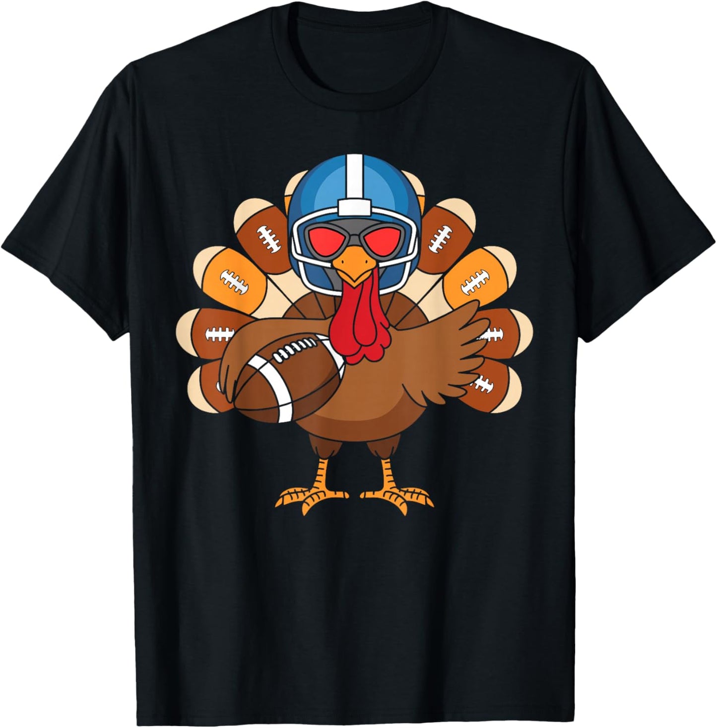 Turkey Football Player Funny Turkey Thanksgiving Day T-Shirt - T-Shirt | Black