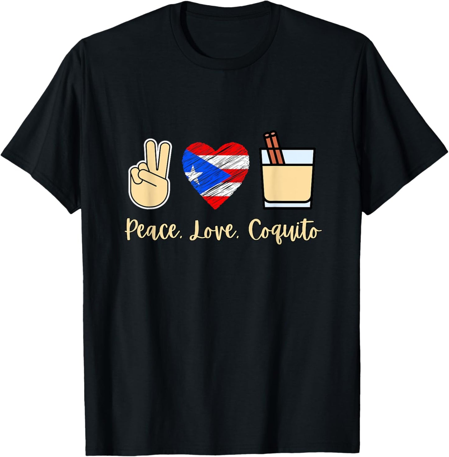 Latino Hispanic Puerto Rican Pride Peace Love Coquito Christmas Navidad - -Adults, Kids - Black - Small - Short Sleeve - - - Themed-Christmas-Love T-Shirt - T-Shirt | Black