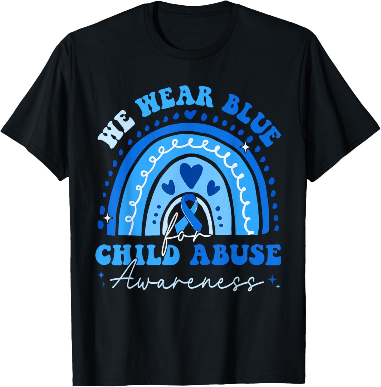 We Wear Blue Child Abuse Awareness Rainbow Men Women Kids T-Shirt - T-Shirt | Black