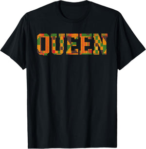 African Queen Art Girls Kente Cloth African Print T-Shirt - T-Shirt | Black
