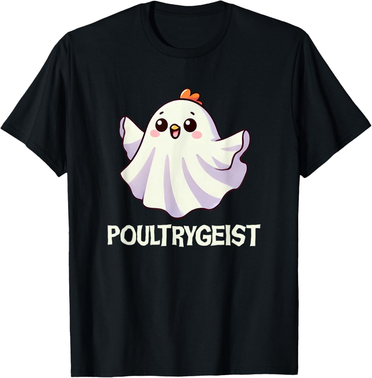 "Poultrygeist" Funny Spooky Cute Boo Chicken Ghost Pun T-Shirt - T-Shirt | Black