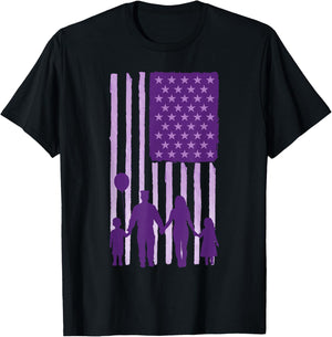 Purple Up Military Child Month Family Support Kids US Flag T-Shirt - T-Shirt | Black