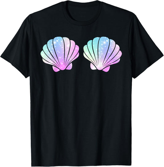 Cute Halloween Girl Costume, Mermaid Shell Bra Costume Women T-Shirt - T-Shirt | Black