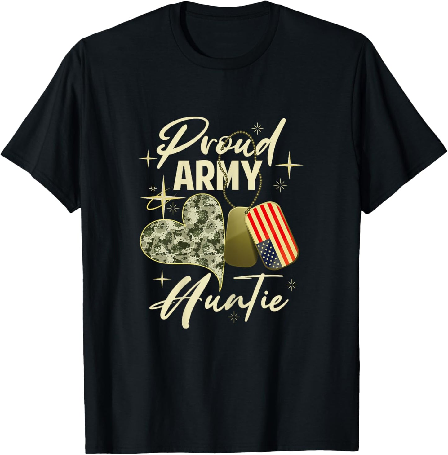 Proud Army Auntie Camouflage Mother's Day Dog Tag US Flag T-Shirt - T-Shirt | Black