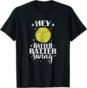 Hey Batter Batter Swing Softball T-Shirt - T-Shirt | Black
