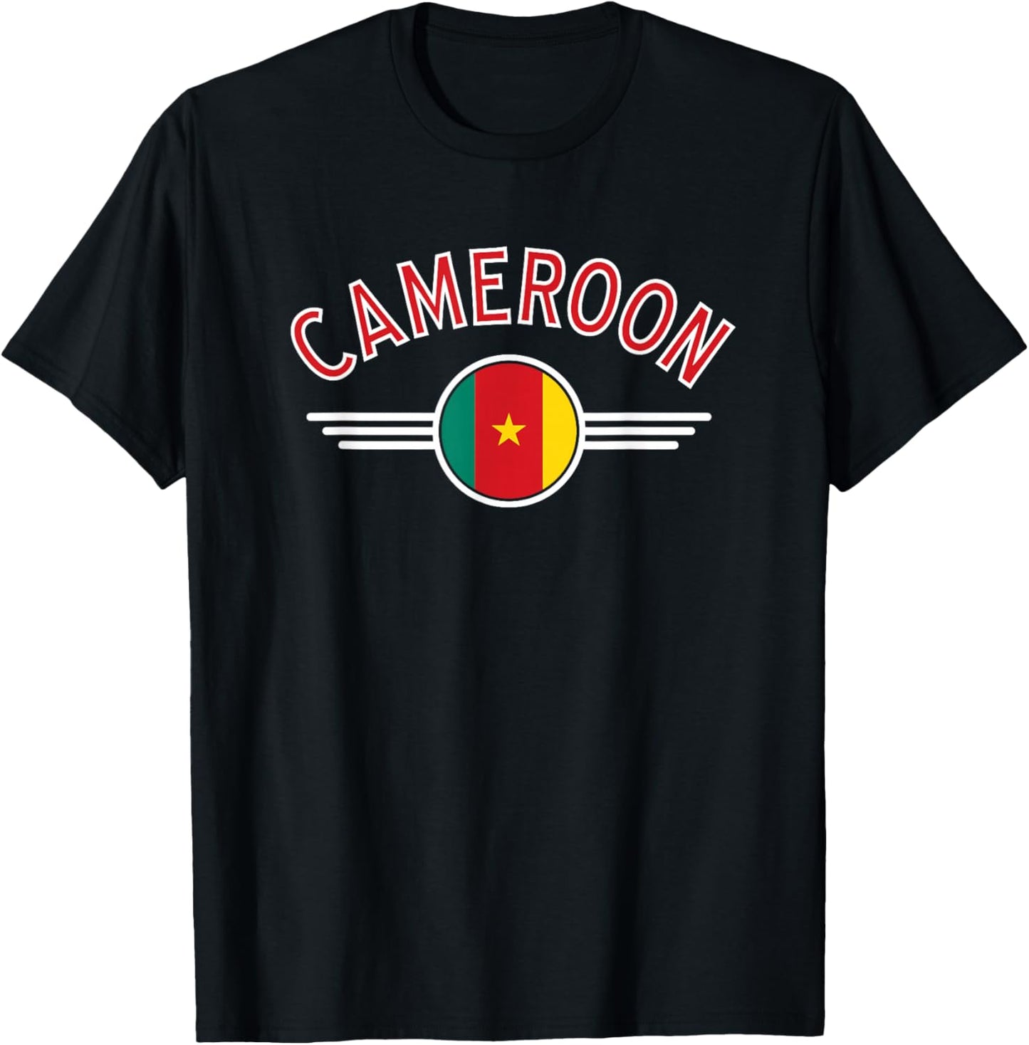 Cameroon Flag Circle and Red Text T-Shirt - T-Shirt | Black