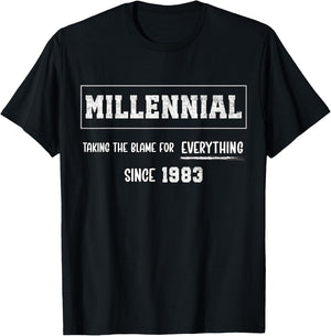 Funny Millennial 1983 Birth Year Humour Joke Generation Meme T-Shirt - T-Shirt | Black