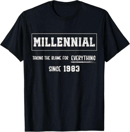 Funny Millennial 1983 Birth Year Humour Joke Generation Meme T-Shirt - T-Shirt | Black