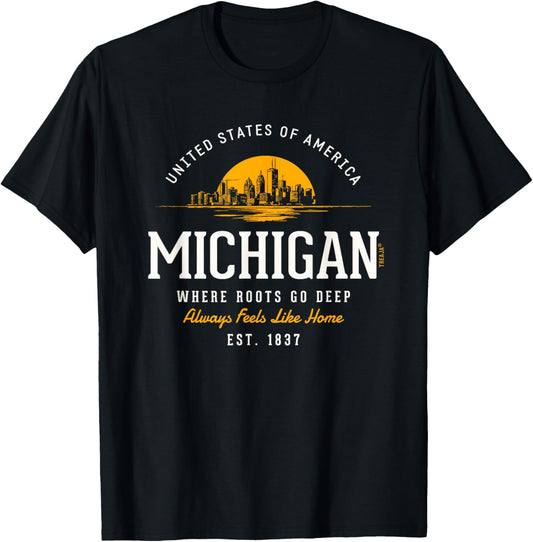 Retro Styled State of Michigan Vintage T-Shirt - T-Shirt | Black