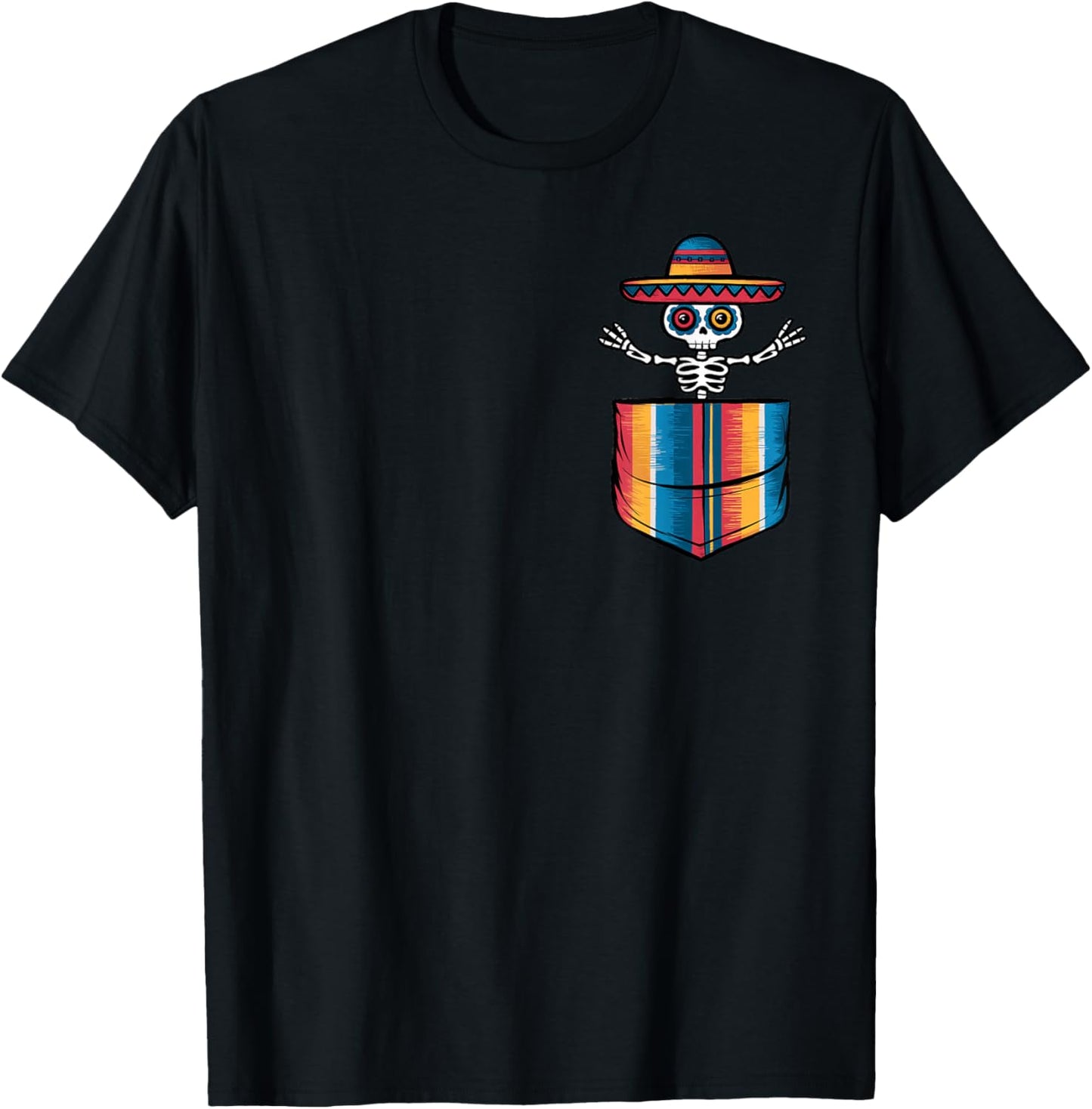 Serape Skeleton Mariachi Pocket Cinco De Mayo Mexican Party T-Shirt - T-Shirt | Black
