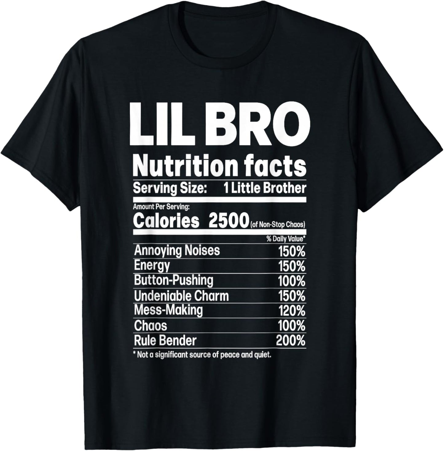 Little Brother Funny Sibling Humor Lil Bro Nutrition Facts T-Shirt - T-Shirt | Black