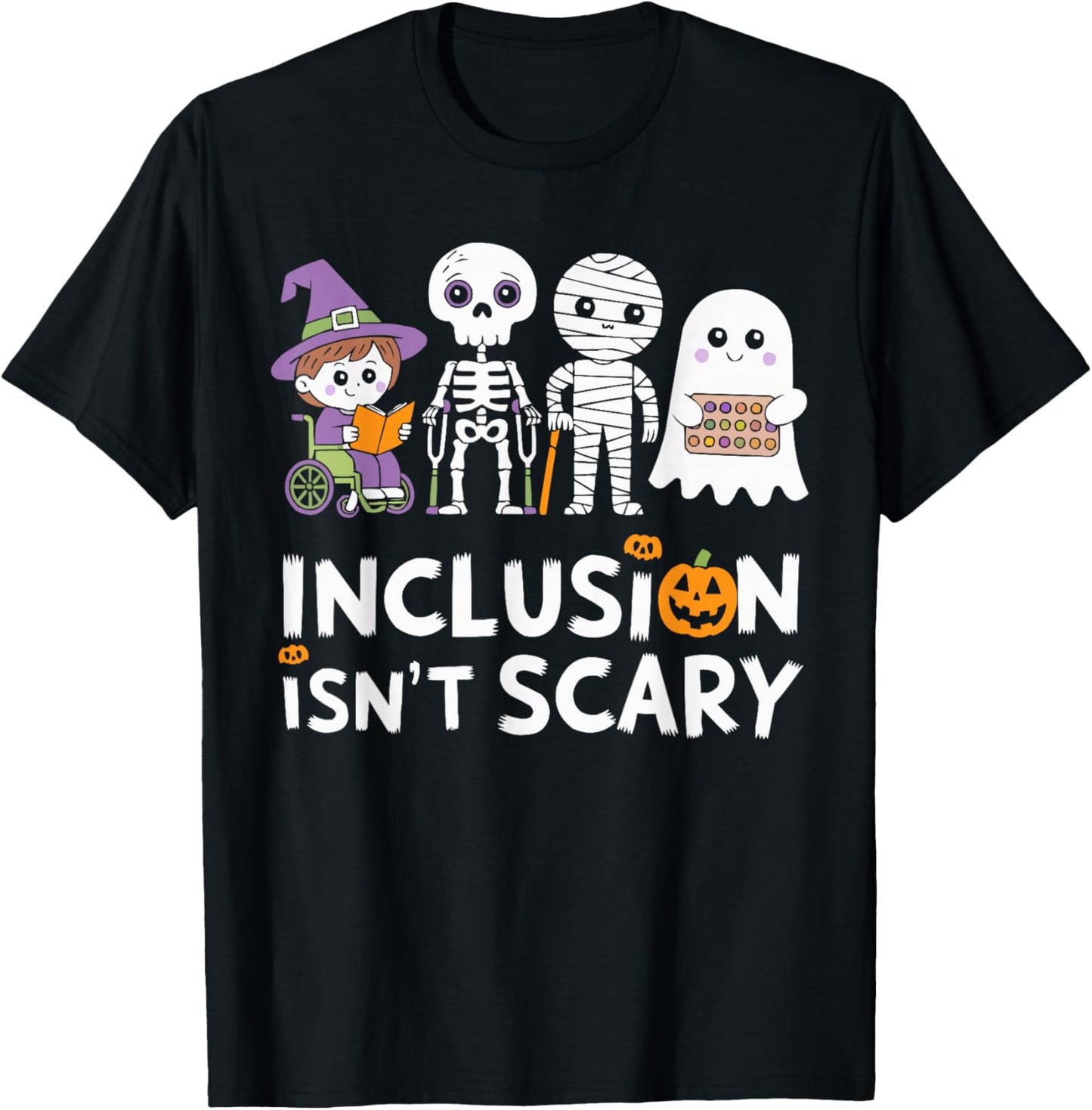 Inclusion Halloween Autism Spooky Inclusivity Trick Or Treat T-Shirt - T-Shirt | Black