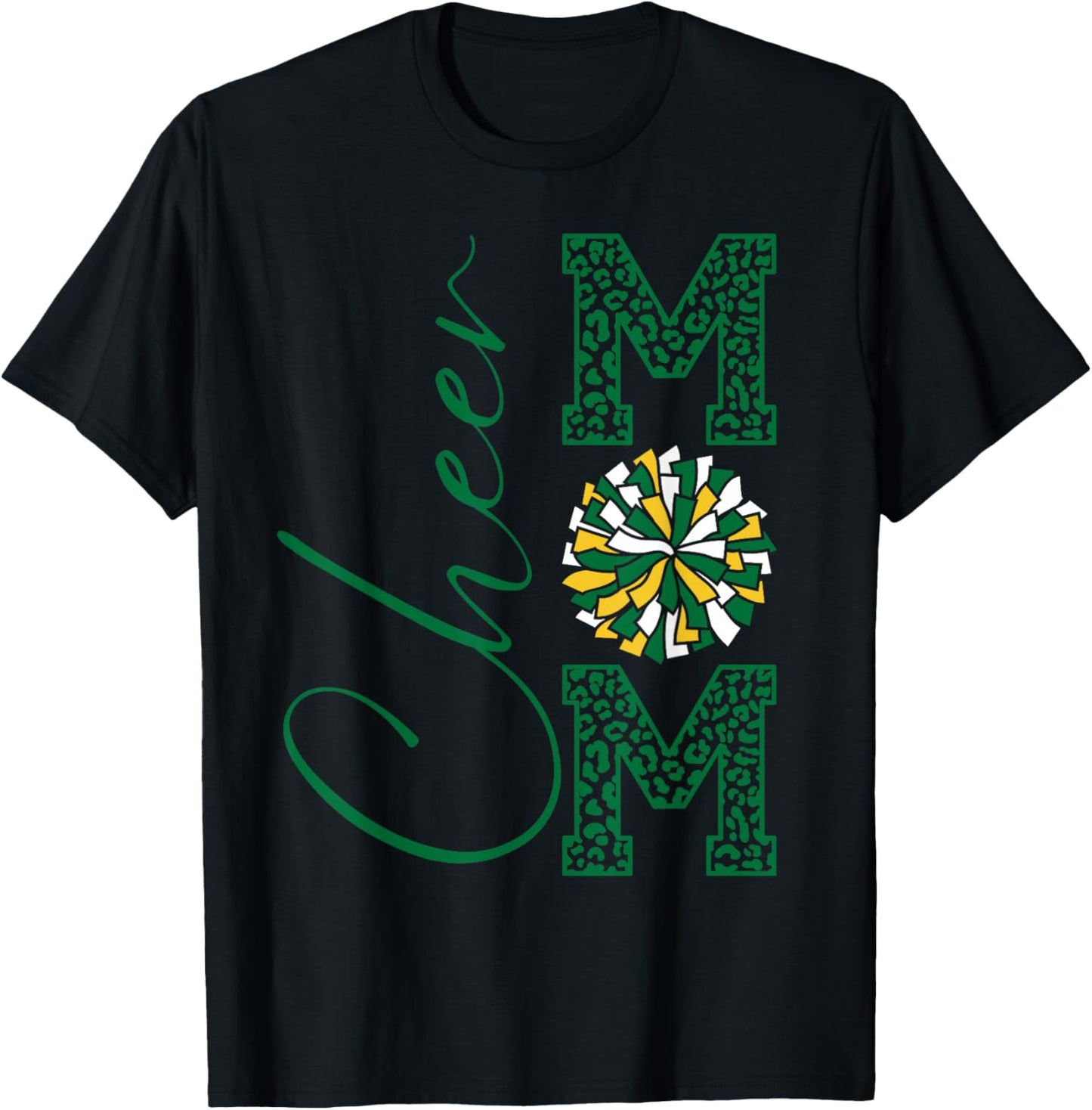Cheer Mom | Green Yellow White | Gold | Leopard Print T-Shirt - T-Shirt | Black
