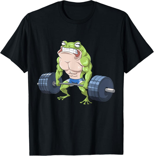 Funny Frog Weightlifting Deadlift Fitness Gym Barbell Humor T-Shirt - T-Shirt | Black