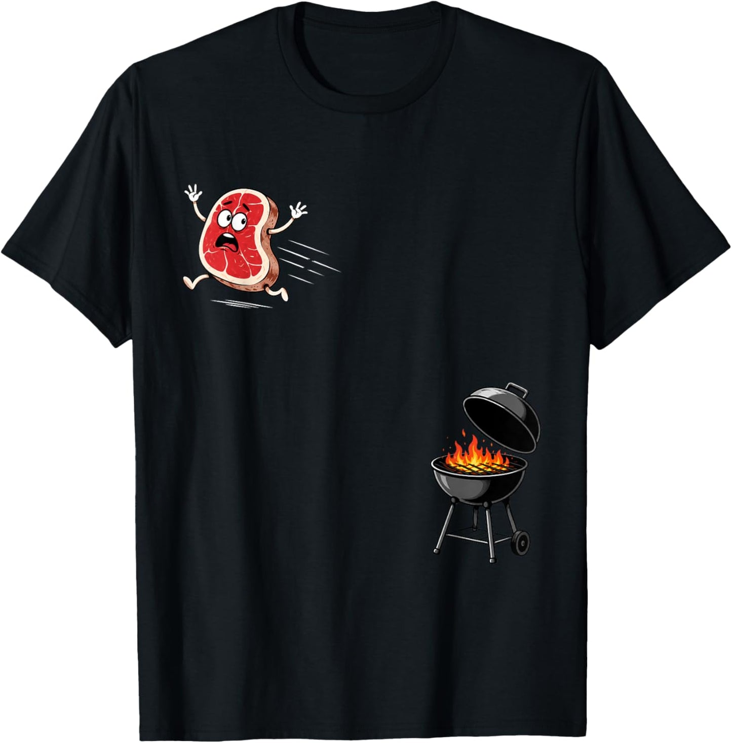 Steak Dive Funny Flying Steak BBQ Grilling Cartoon Humor T-Shirt - T-Shirt | Black