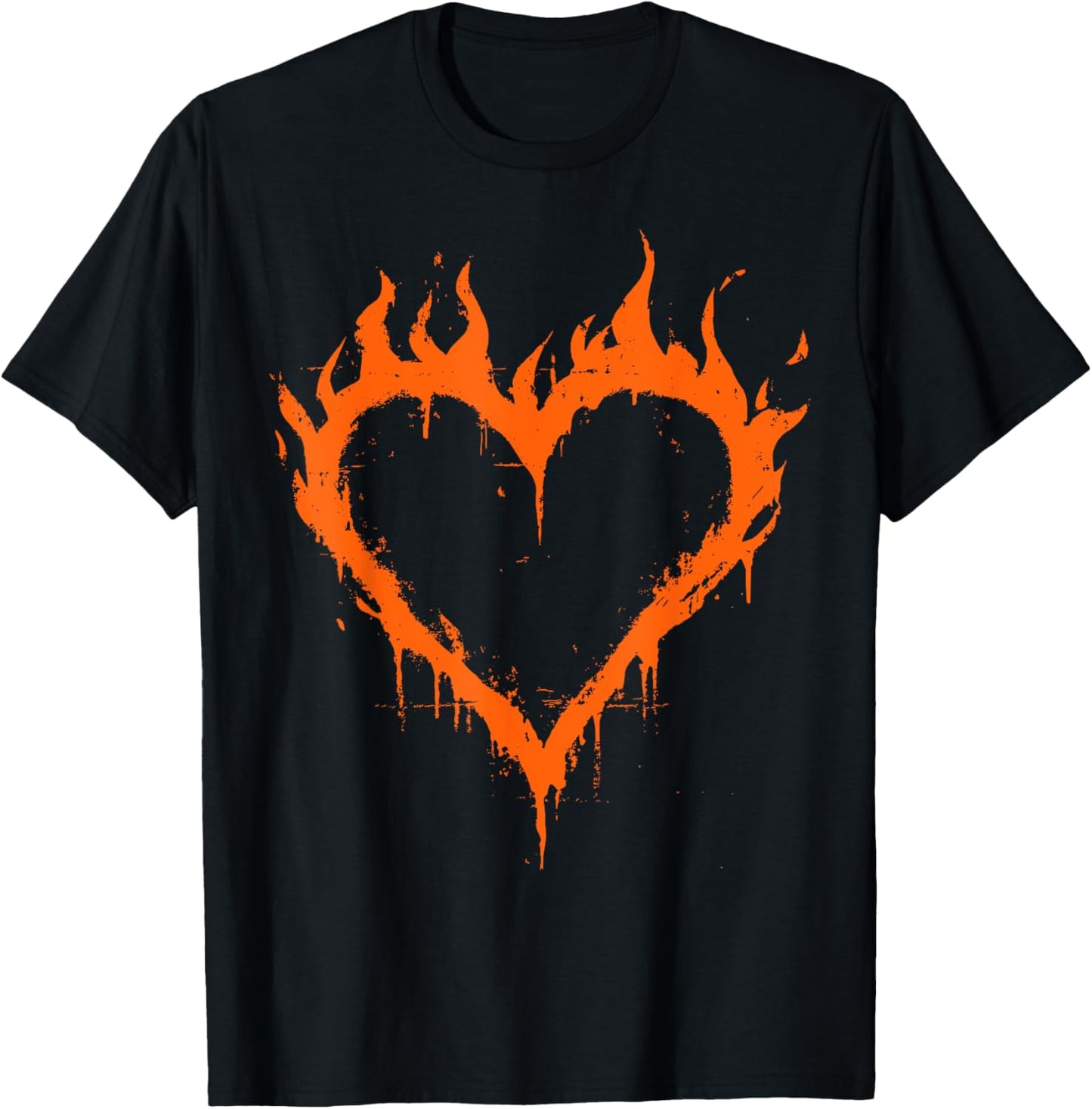 Burning Heart Y2K Grunge T-Shirt - T-Shirt | Black