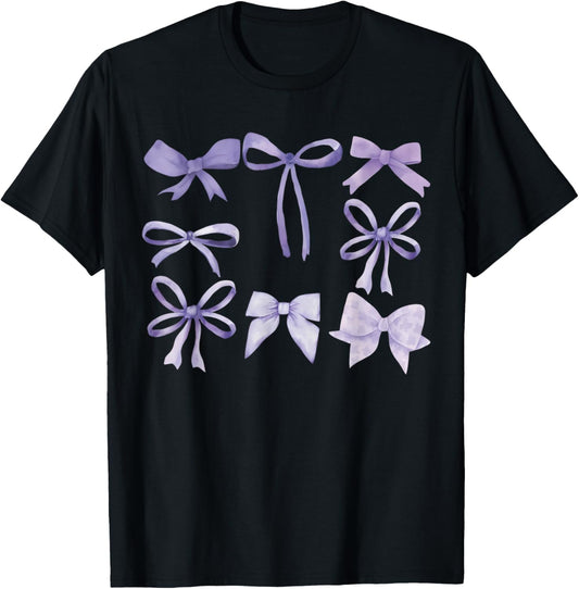Purple Bow and Ribbon Cute Graphic T-Shirt - T-Shirt | Black