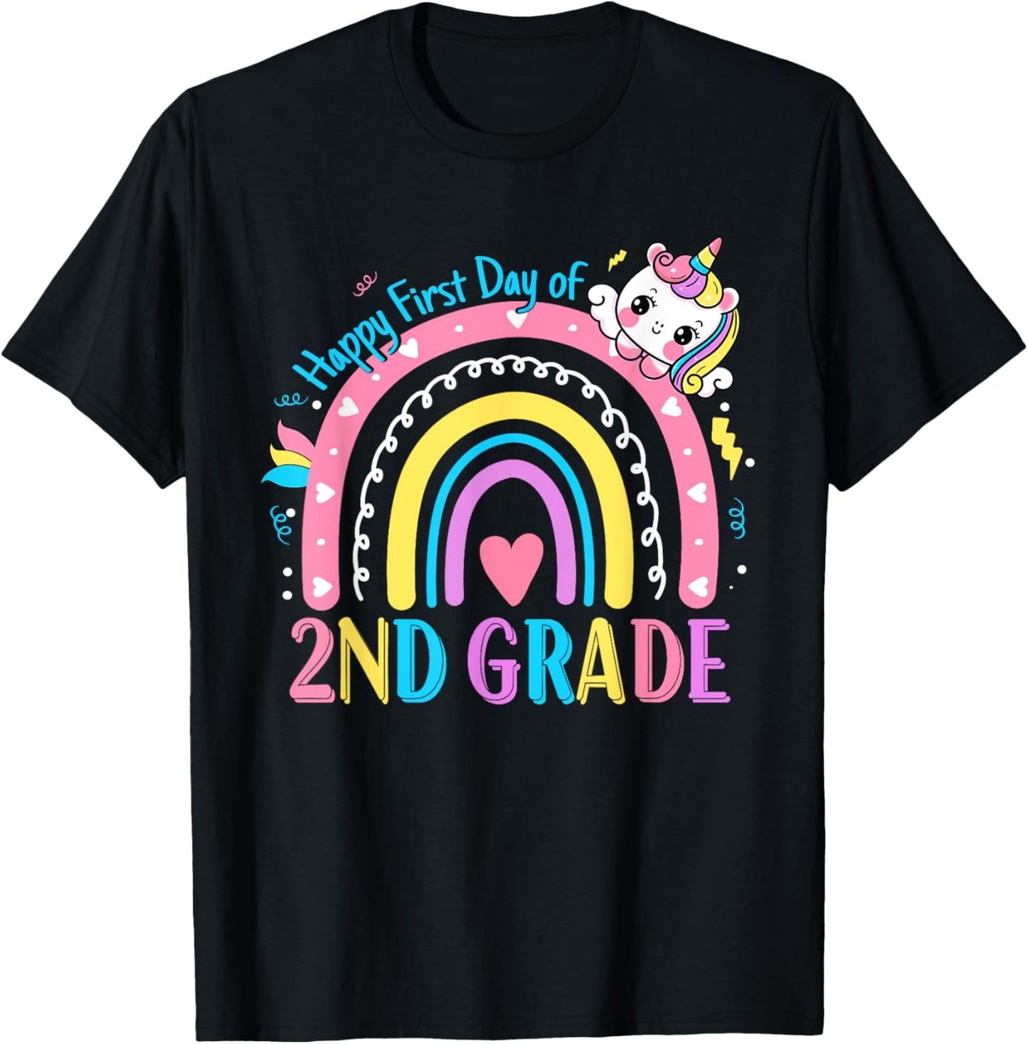 Second Grade First Day to School 2nd Grade Unicorn Girl Kids T-Shirt - T-Shirt | Black