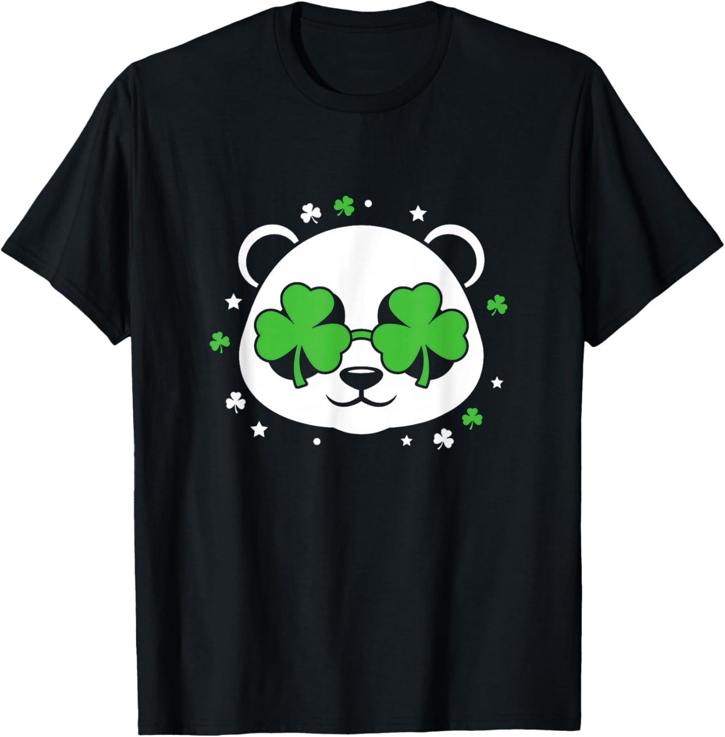 Lucky Charm Panda Funny 2 Shamrocks St. Patrick's Day T-Shirt - T-Shirt | Black