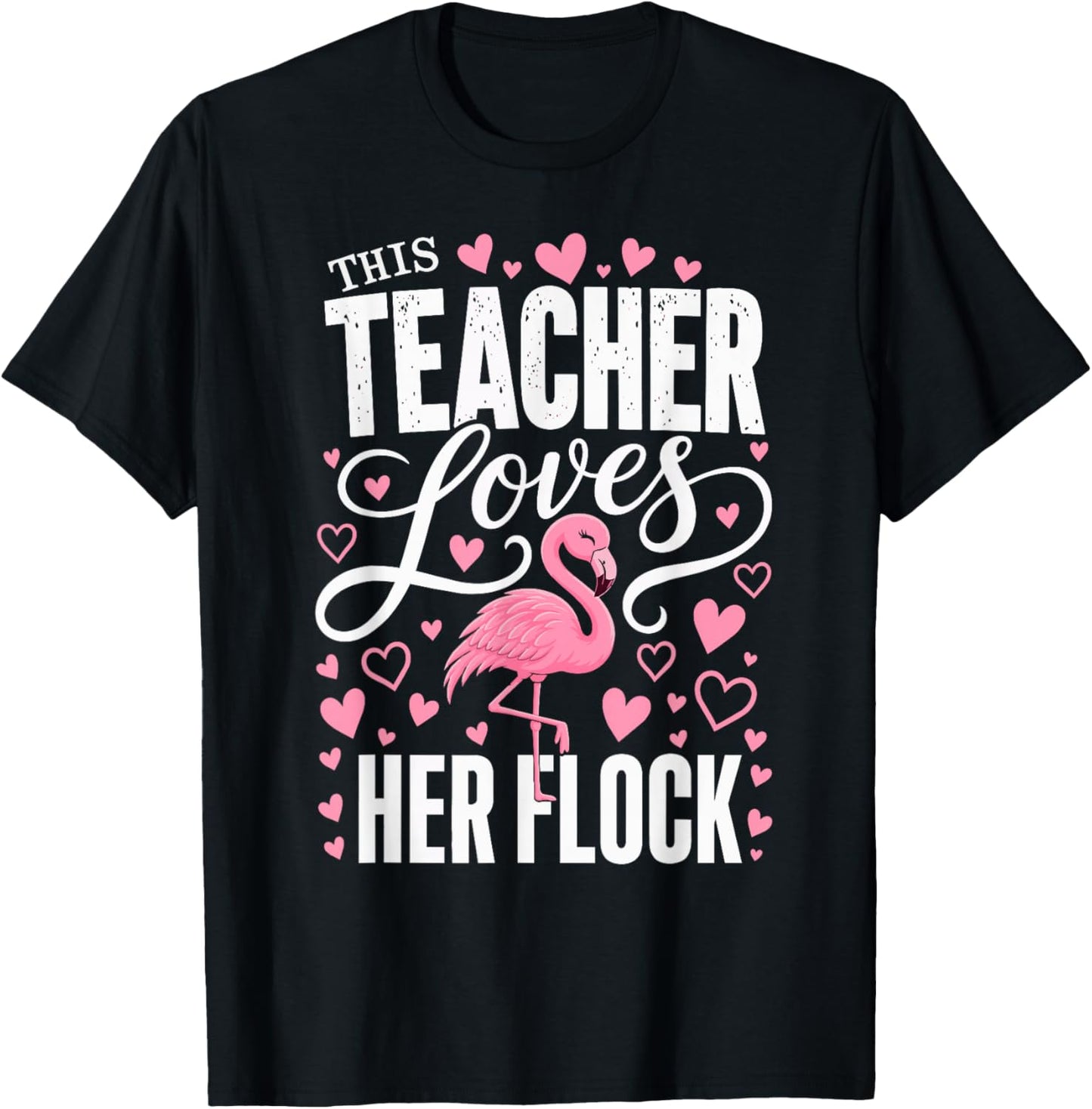 This Teacher Loves Her Flock Funny Flamingo T-Shirt - T-Shirt | Black