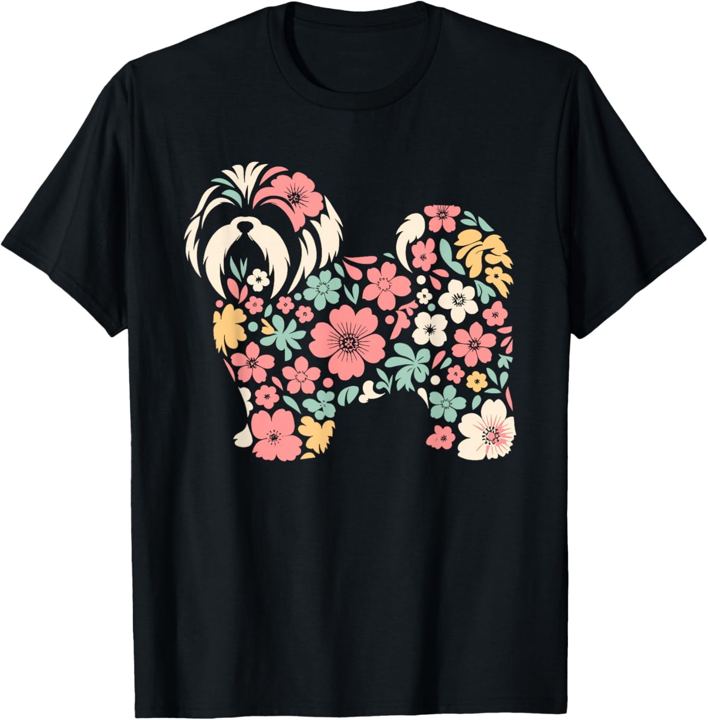 Cute Floral Flower Shih Tzu Mom Grandma Mothers Day T-Shirt - T-Shirt | Black