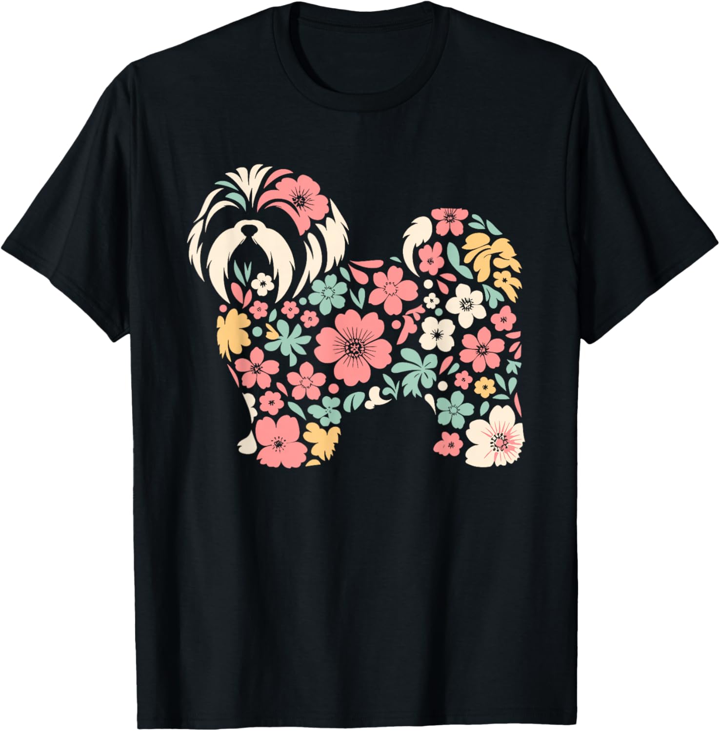 Cute Floral Flower Shih Tzu Mom Grandma Mothers Day T-Shirt - T-Shirt | Black