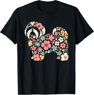 Cute Floral Flower Shih Tzu Mom Grandma Mothers Day T-Shirt - T-Shirt | Black