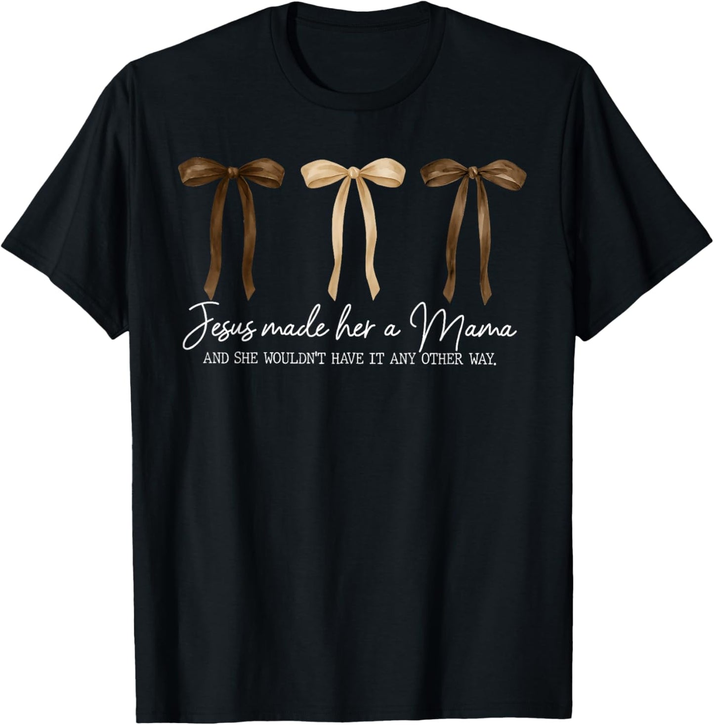 Jesus Made Her A Mama Christian Faith Retro Coquette Bow T-Shirt - T-Shirt | Black