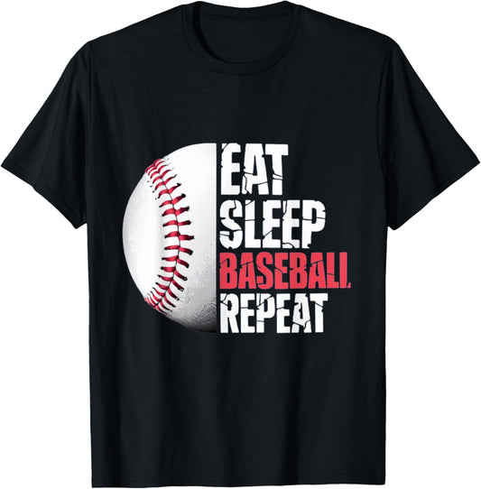 Eat Sleep Baseball Repeat Baseball Player Funny Baseball T-Shirt - T-Shirt | Black