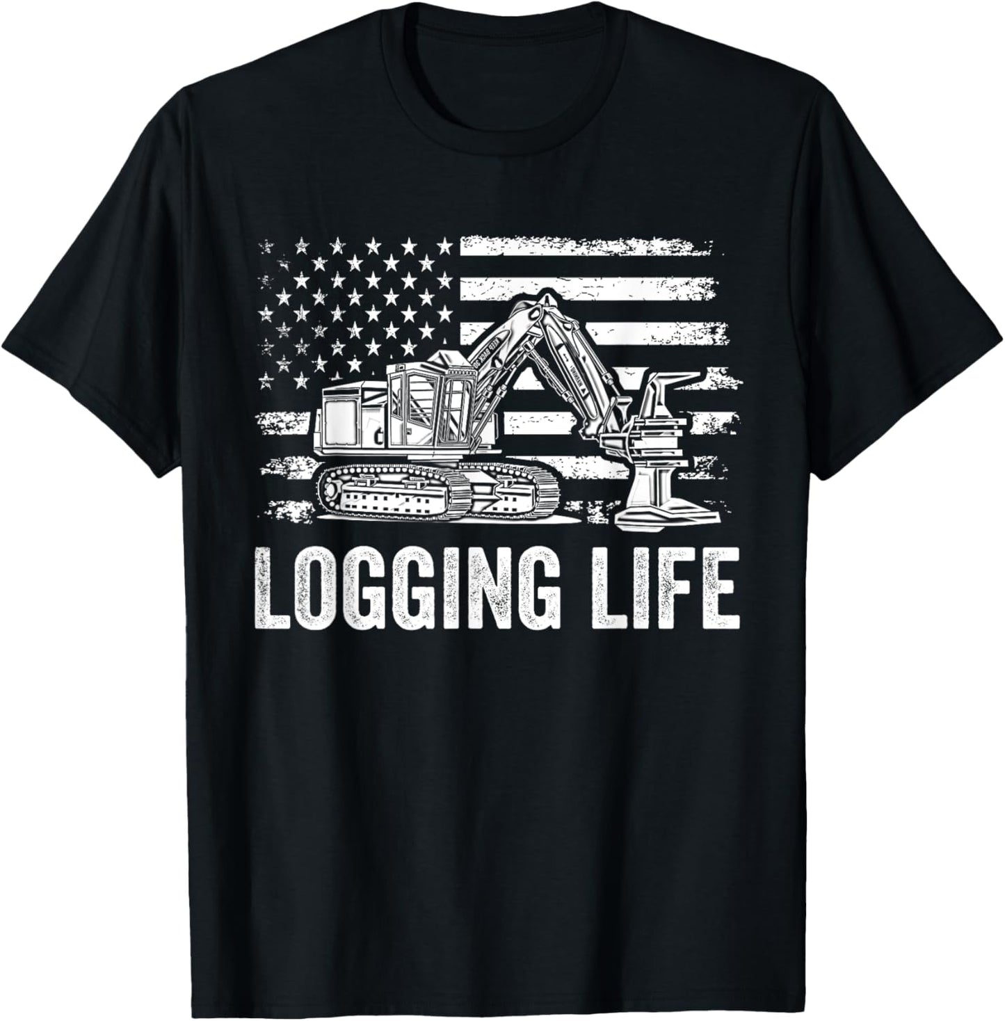 Feller Buncher Logger Life Funny Logging Patriotic Men T-Shirt - T-Shirt | Black