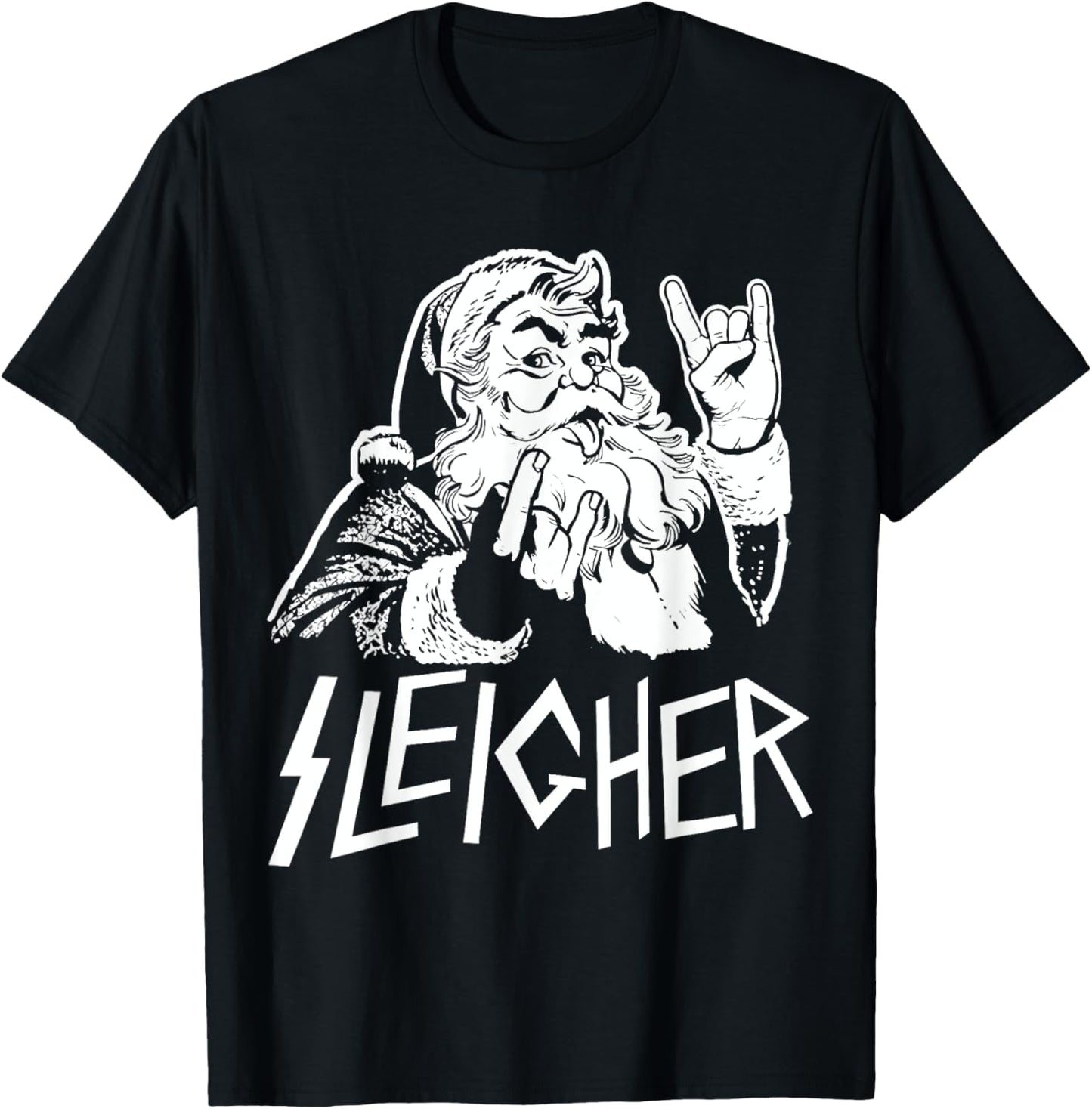 Sleigher Heavy Metal Santa Claus Rock On Goth Christmas T-Shirt - T-Shirt | Black