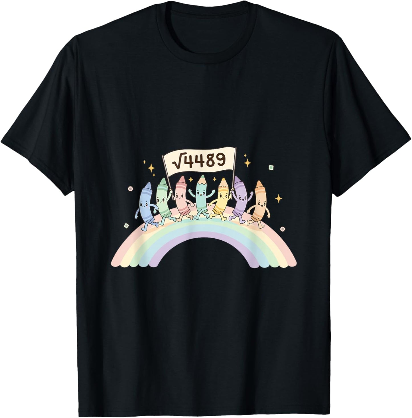 67 Meme Square Root 4489 Cute Crayon Six Seven Math Teacher T-Shirt - T-Shirt | Black