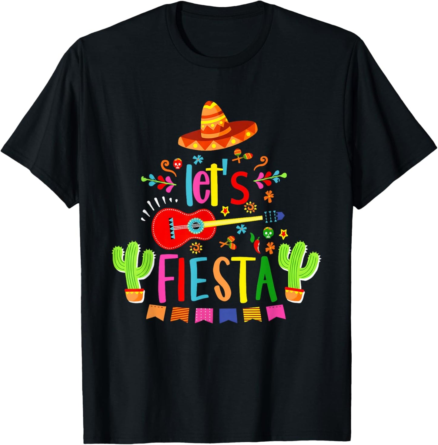 Let's Fiesta Guitar Mexican Men Women Kids Cinco De Mayo T-Shirt - T-Shirt | Black