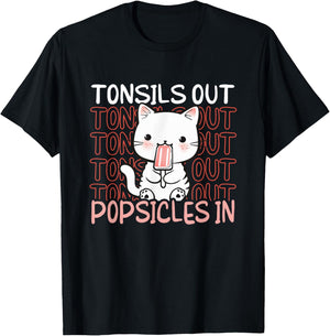 Kid's Tonsillectomy - Kitten Cat Tonsils Out Popsicles In T-Shirt - T-Shirt | Black