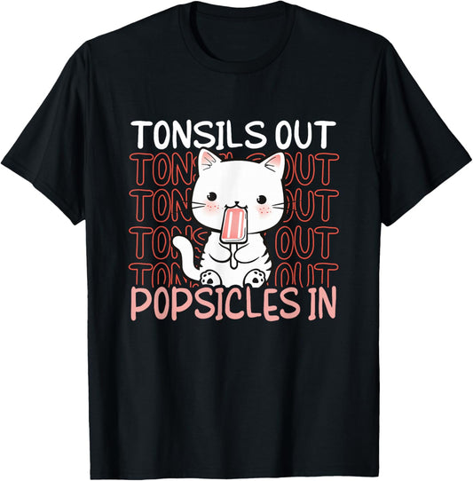Kid's Tonsillectomy - Kitten Cat Tonsils Out Popsicles In T-Shirt - T-Shirt | Black
