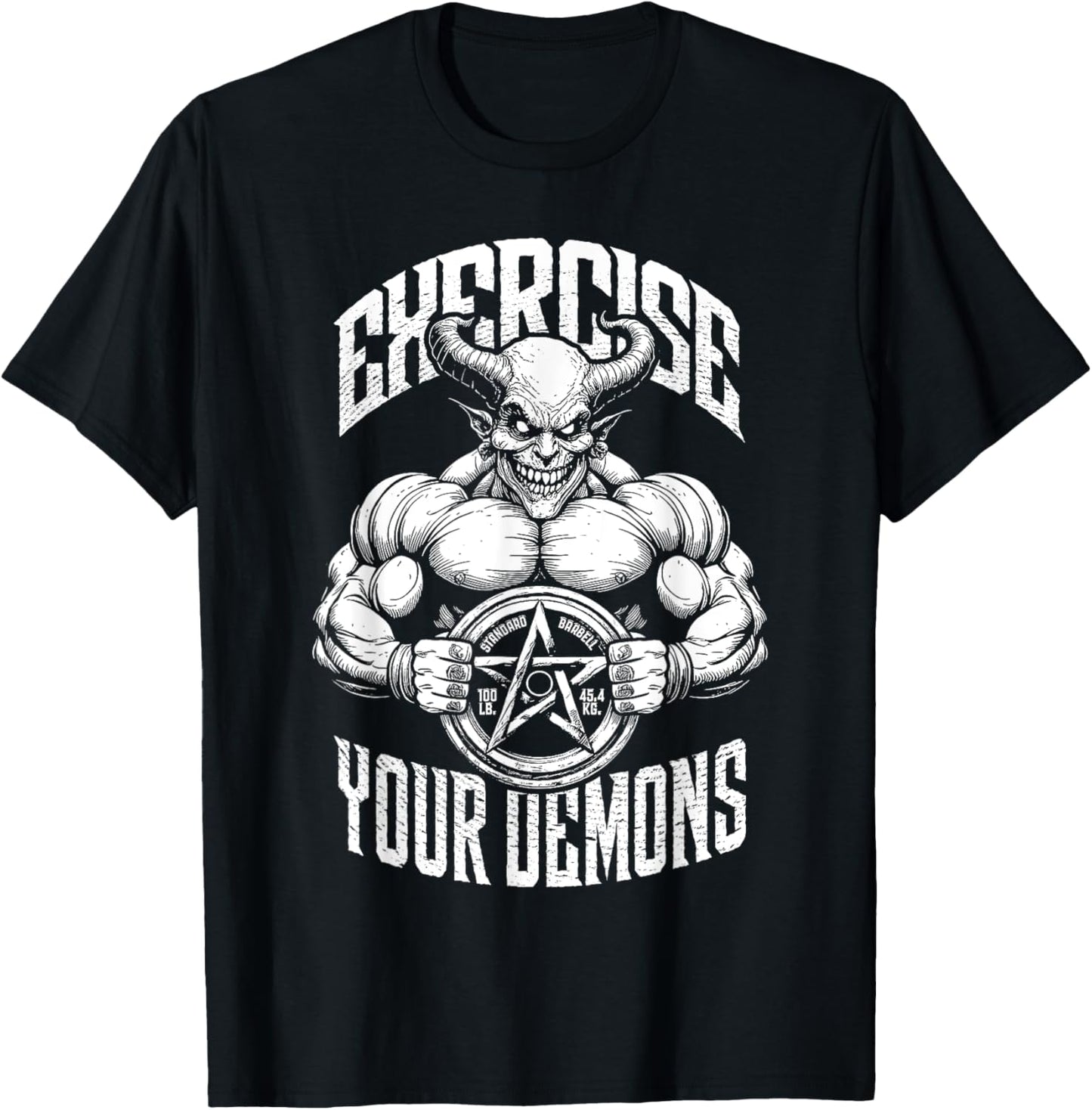 Exercise Your Demons Funny Gym Satanic Gothic Devil Workout T-Shirt - T-Shirt | Black