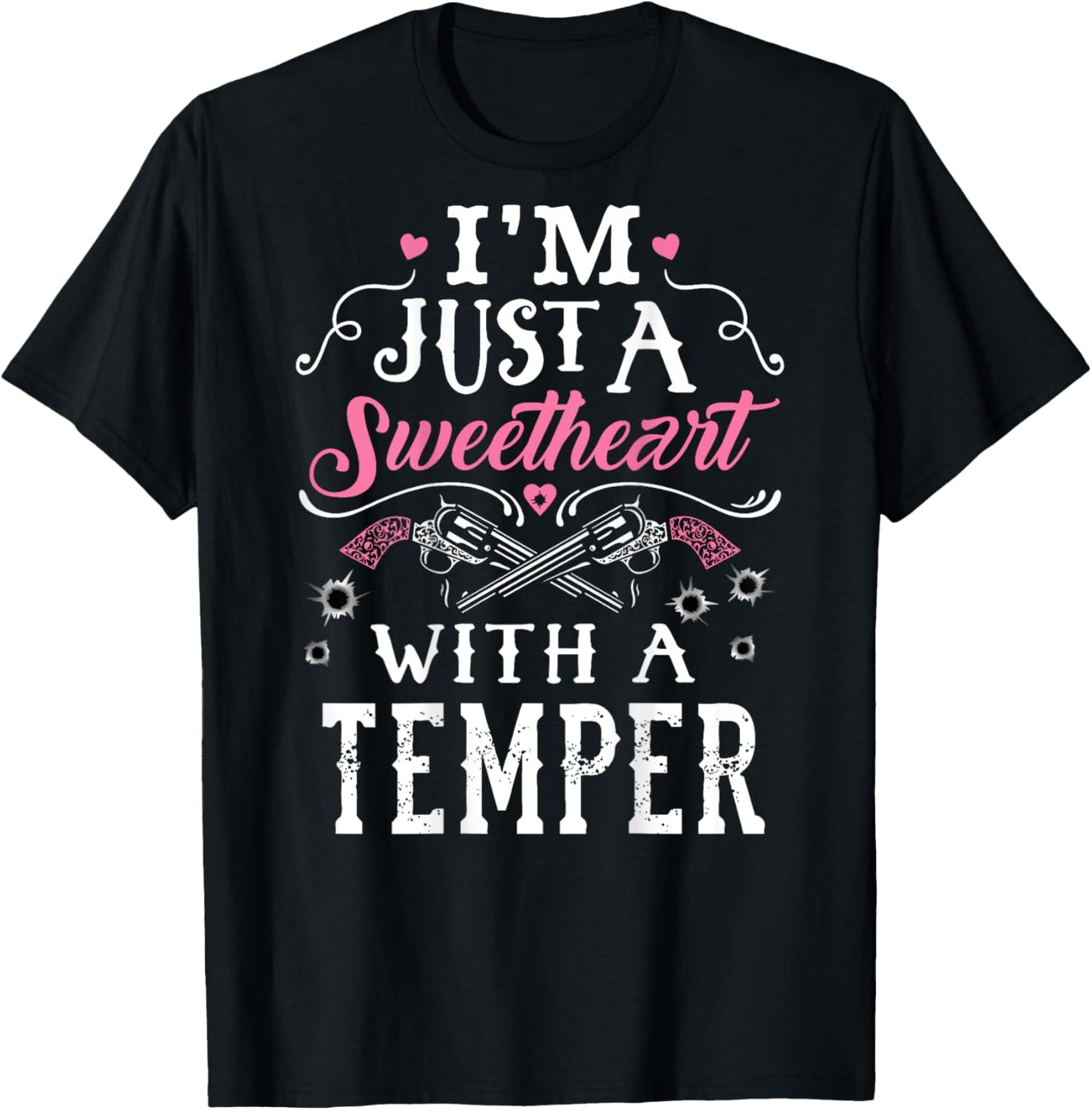 I'm Just A Sweetheart With A Temper Guns Heart Girls T-Shirt - T-Shirt | Black