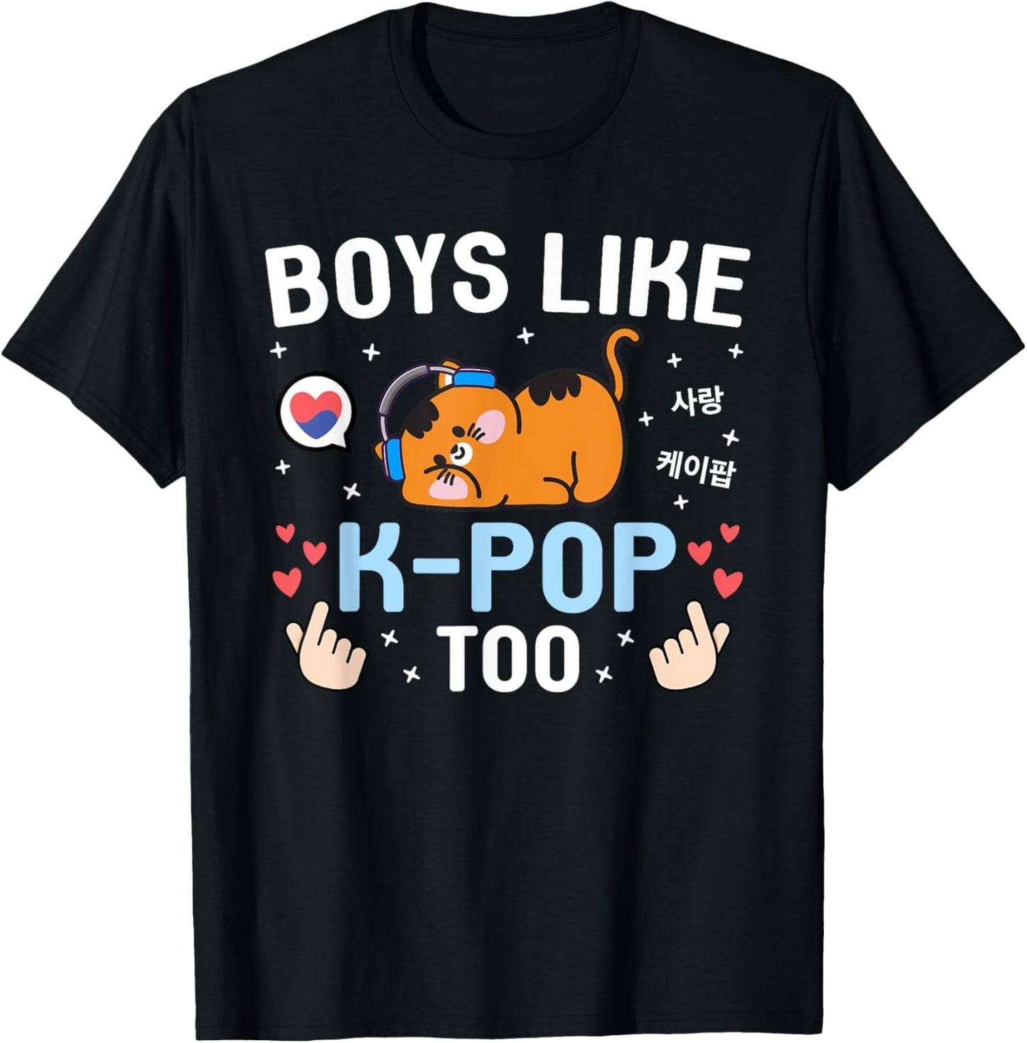 Boys Like K-Pop Too Cute Kawaii Cat Korean Music Kids K-Pop T-Shirt - T-Shirt | Black